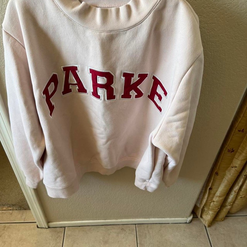 Parke Sweatshirt Womens XXL Pink Red Varsity Lettering Heart Sleeve Pullover